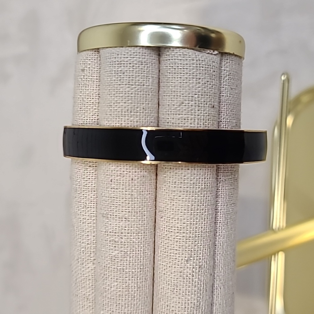 J Crew Gold Plated Enamel Bangle & Hinged Calf Hair Bracelet in Black & Gold - Picture 5 of 16